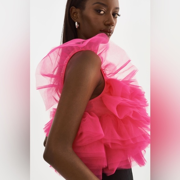 NWT LAMARQUE feleta ruffled tulle top in pink | $325 | size small - Picture 8 of 8